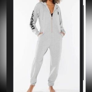 Savage X Fenty gray Forever Savage Showgirl hooded onesie zip up jumpsuit XL